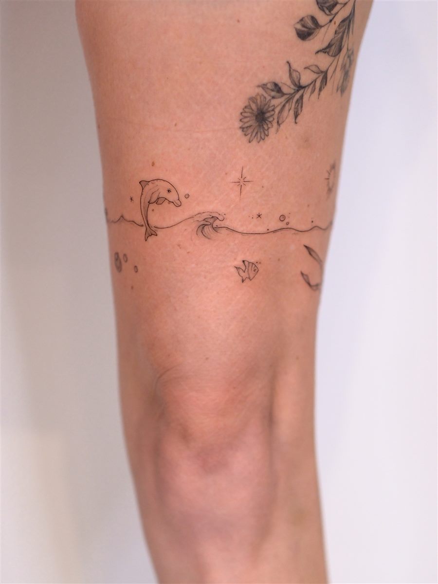 soft vine leg tattoo for women summer idea