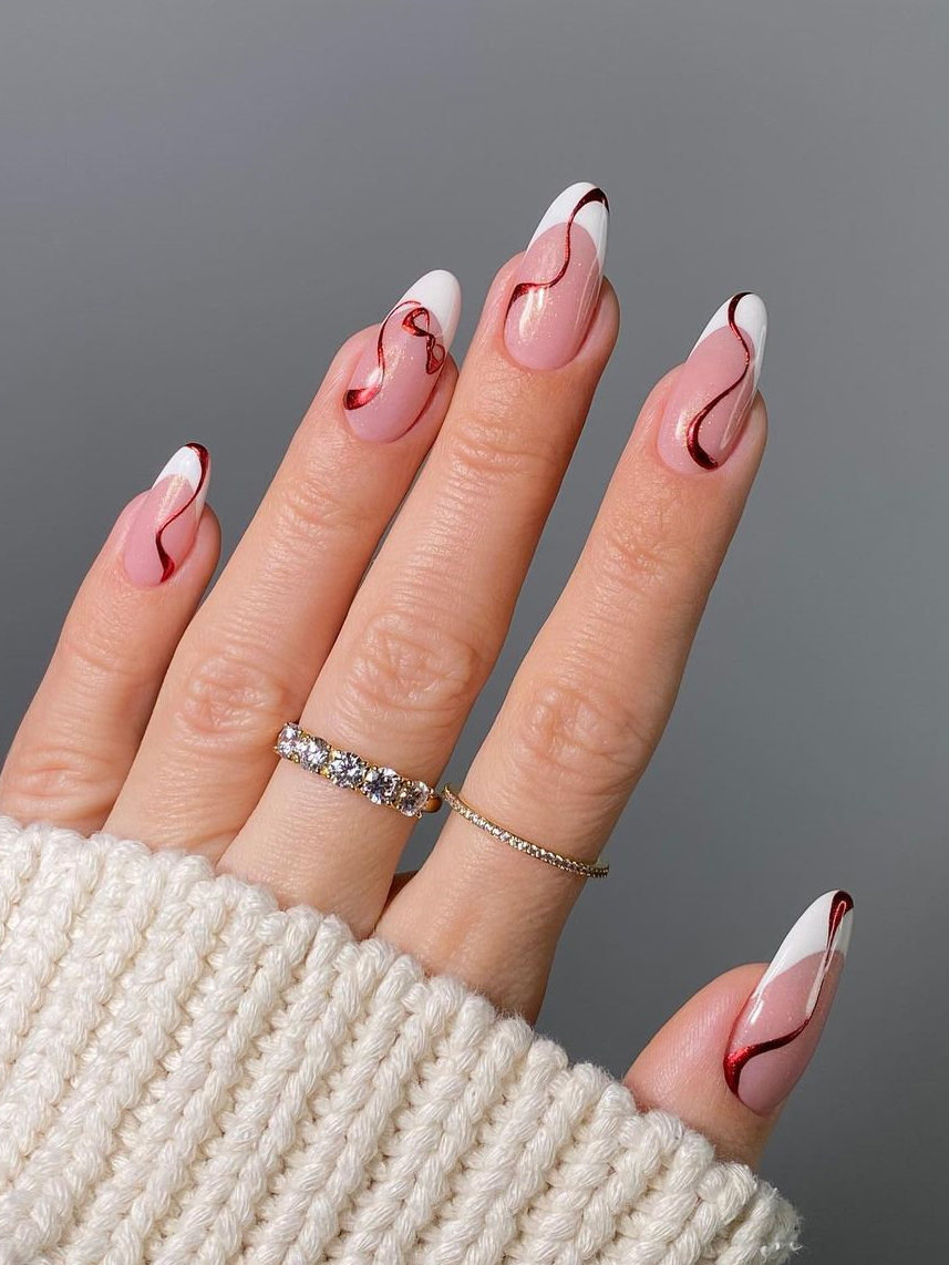 red and white nails christmas, winter nails 2021 trends, cute candy cane nails idea; santa nails design, reindeer nail designs #nailsdesign #christmasnails #nails #holidaynails #winternails