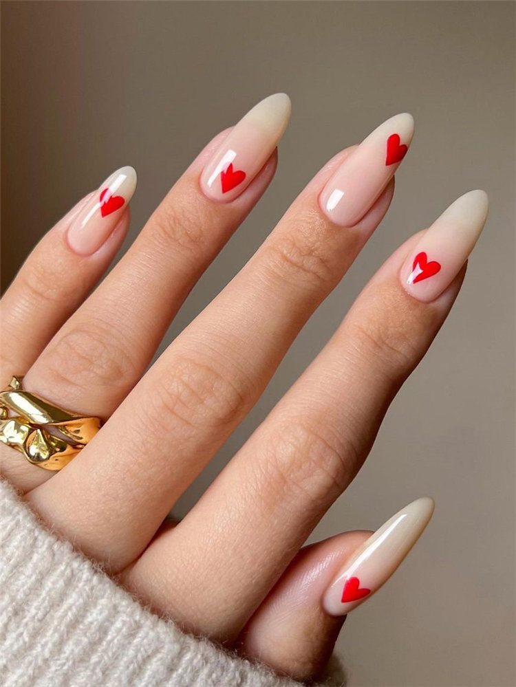 Cute Red Heart Shape Nail Design