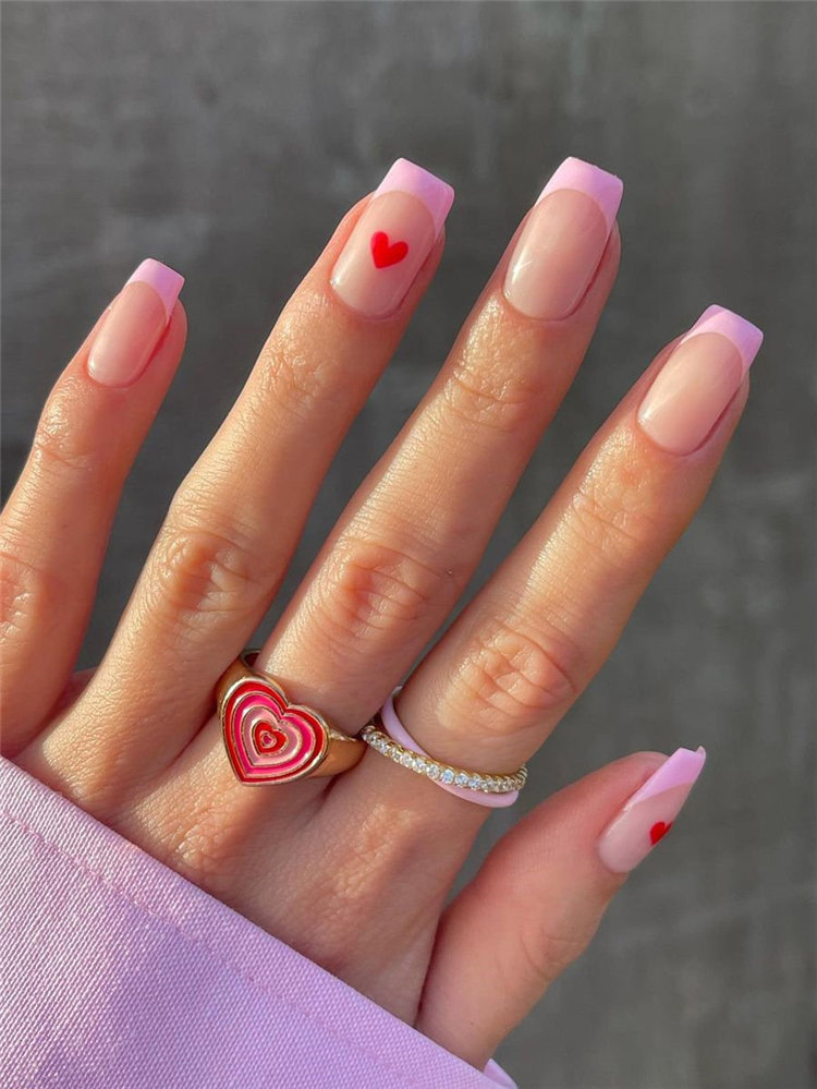 Pink French Nails for Valentine's Day