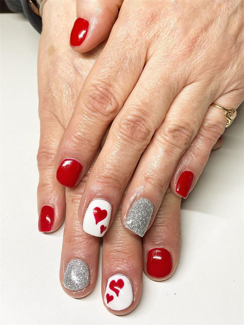 60 pink, red, and white valentine’s day nail ideas. We have gathered the best Valentines nails for you to find your Valentine's Day nail art inspiration. Click to see more nail art ideas. #NailArt #ValentineNails