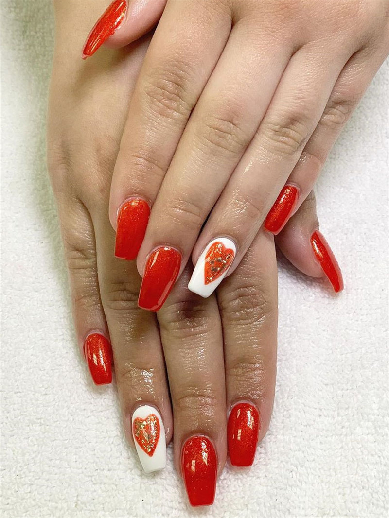 60 pink, red, and white valentine’s day nail ideas. We have gathered the best Valentines nails for you to find your Valentine's Day nail art inspiration. Click to see more nail art ideas. #NailArt #ValentineNails