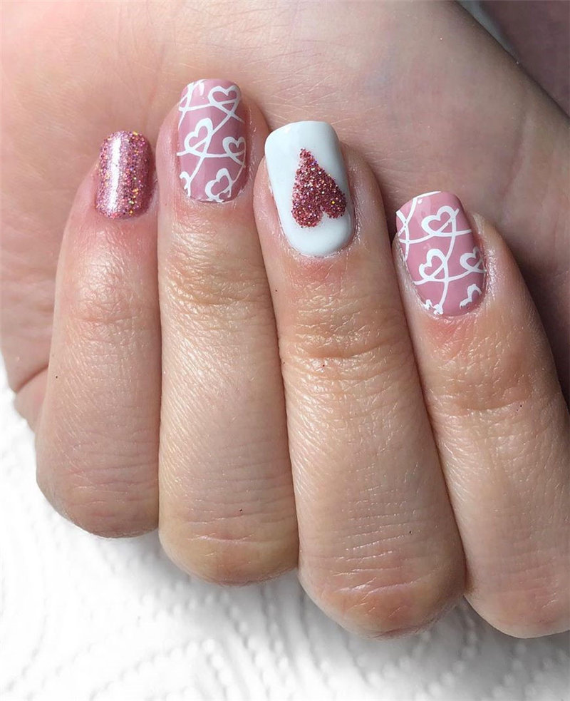 60 pink, red, and white valentine’s day nail ideas. We have gathered the best Valentines nails for you to find your Valentine's Day nail art inspiration. Click to see more nail art ideas. #NailArt #ValentineNails