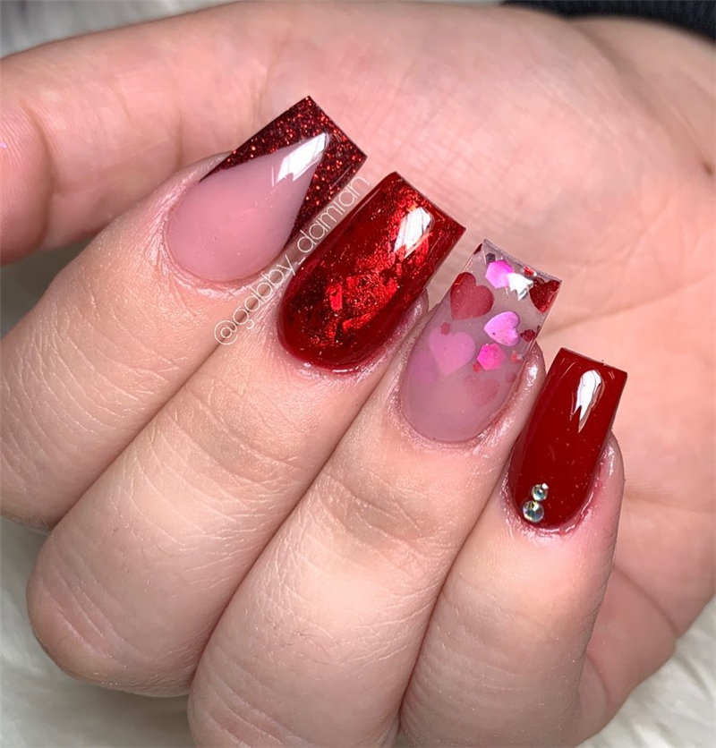 60 pink, red, and white valentine’s day nail ideas. We have gathered the best Valentines nails for you to find your Valentine's Day nail art inspiration. Click to see more nail art ideas. #NailArt #ValentineNails