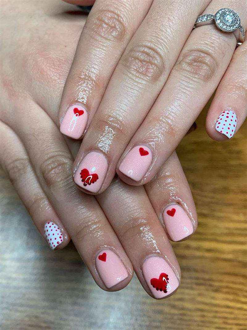 60 pink, red, and white valentine’s day nail ideas. We have gathered the best Valentines nails for you to find your Valentine's Day nail art inspiration. Click to see more nail art ideas. #NailArt #ValentineNails