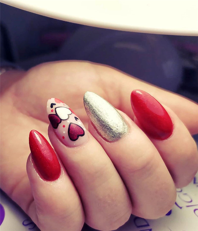 60 pink, red, and white valentine’s day nail ideas. We have gathered the best Valentines nails for you to find your Valentine's Day nail art inspiration. Click to see more nail art ideas. #NailArt #ValentineNails