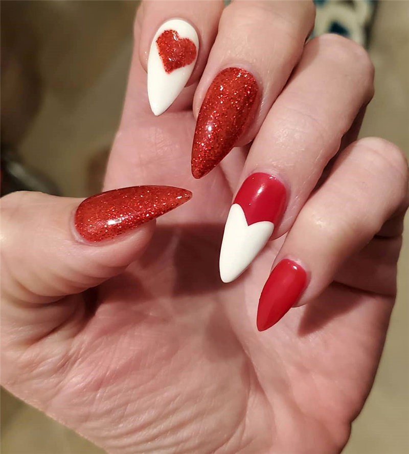 60 pink, red, and white valentine’s day nail ideas. We have gathered the best Valentines nails for you to find your Valentine's Day nail art inspiration. Click to see more nail art ideas. #NailArt #ValentineNails