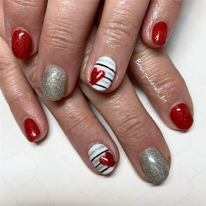 60 pink, red, and white valentine’s day nail ideas. We have gathered the best Valentines nails for you to find your Valentine's Day nail art inspiration. Click to see more nail art ideas. #NailArt #ValentineNails