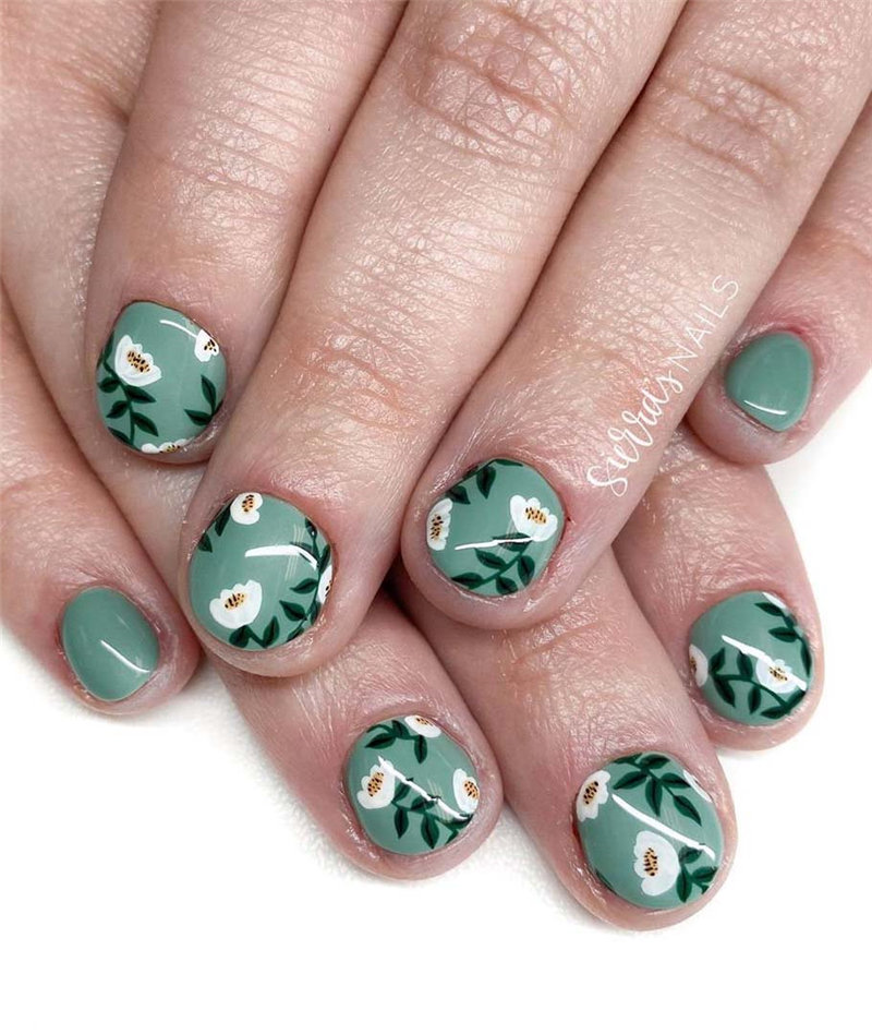 35 Spring Nail Design Trends and Colors. We have gathered the best spring nails ideas including beautiful flower,  greens, pinks, yellow and so on. You can try with the spring nails designs. #NailArt #springnails